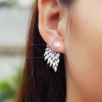 Perhiasan Korea Zirkon Mutiara Kristal Hati Bunga Sayap Malaikat Anting-Anting Pejantan Geometri untuk Wanita Perhiasan Telinga Pernyataan Grosir