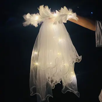 Pesta Lajang Kerudung Bulu Mahkota Bunga Cahaya Lampu LED Kerudung Pengantin Pengantin untuk Menjadi Hadiah Dekorasi Pertunangan Pesta Pernikahan