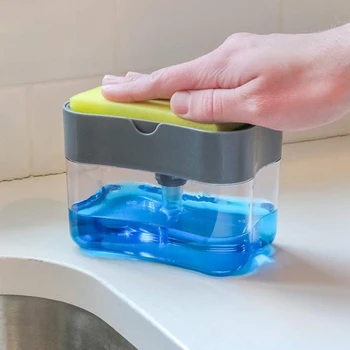 Pompa Dispenser Sabun Tekan Manual Kotak Cairan Sabun Otomatis Pancuran Spons Pembersih Dapur Tempat Cuci Piring Sikat Pot Organizer Sabun