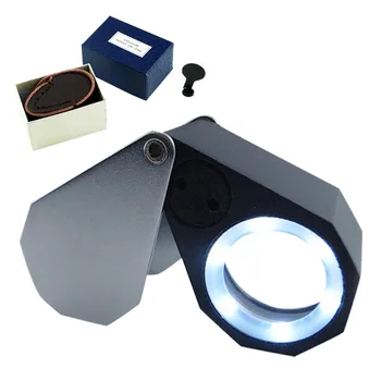 Presisi Lipat 10x Pembesaran Triplet Optik Lensa Perhiasan Pembesar Kaca Pembesar + 6 Lampu LED, 21mm