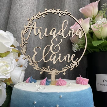 Puncak Kue Pengantin yang Dipersonalisasi Karangan Bunga Puncak Pernikahan Bridal Shower Kaligrafi Puncak Kue Rusia Puncak Kue Modern Kustom Puncak Kue Modern