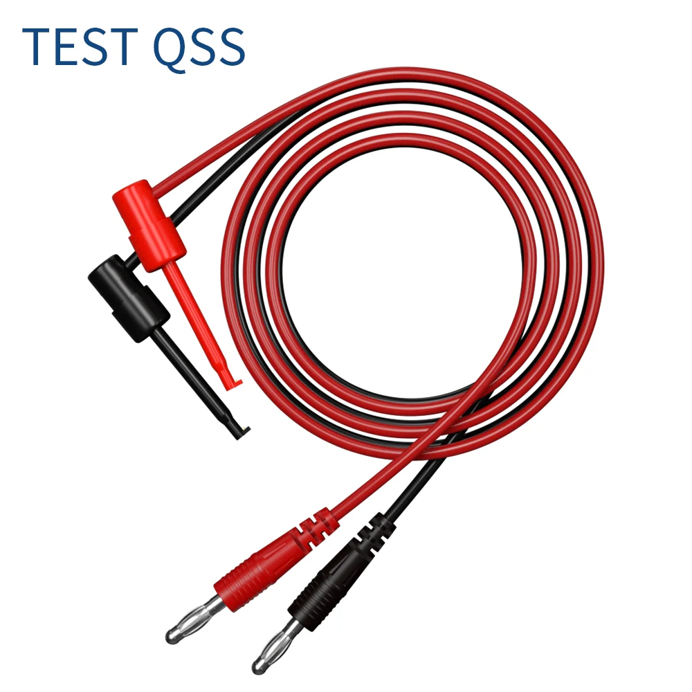 QSS 2 Buah Kabel Uji Multimeter Merah Hitam Steker Pisang 4MM untuk Menguji Klip Kait Kabel 100CM Konektor Listrik Q. 70057B - 0