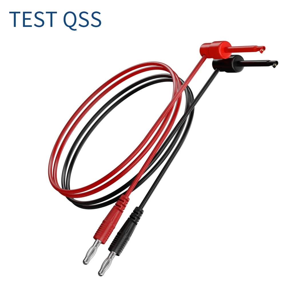 QSS 2 Buah Kabel Uji Multimeter Merah Hitam Steker Pisang 4MM untuk Menguji Klip Kait Kabel 100CM Konektor Listrik Q. 70057B - 1