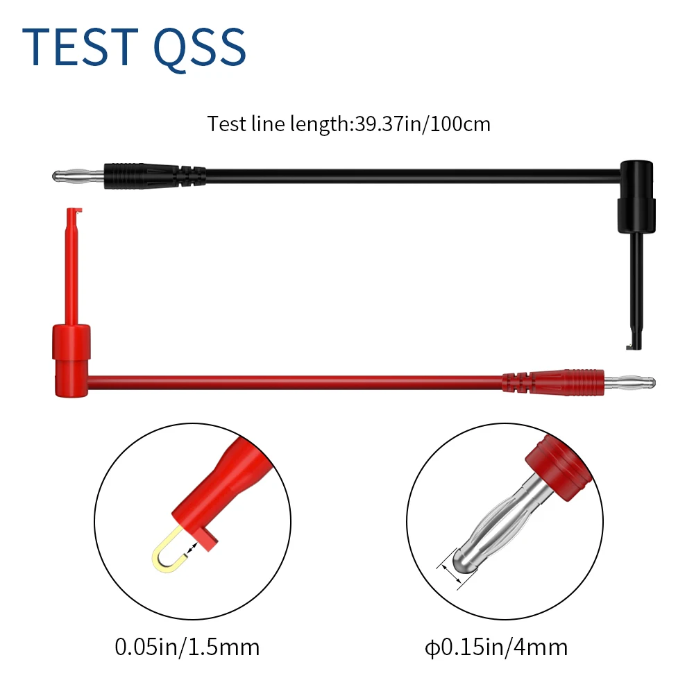 QSS 2 Buah Kabel Uji Multimeter Merah Hitam Steker Pisang 4MM untuk Menguji Klip Kait Kabel 100CM Konektor Listrik Q. 70057B - 3