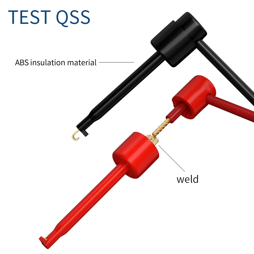 QSS 2 Buah Kabel Uji Multimeter Merah Hitam Steker Pisang 4MM untuk Menguji Klip Kait Kabel 100CM Konektor Listrik Q. 70057B - 5