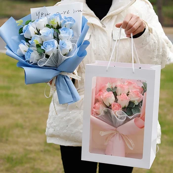 Rose Sabun Bunga Buatan Pernikahan Bouquet Wisuda Karangan Bunga dengan Tas Kemasan Kerajinan Festival Pesta Ulang Tahun Hadiah Dekorasi