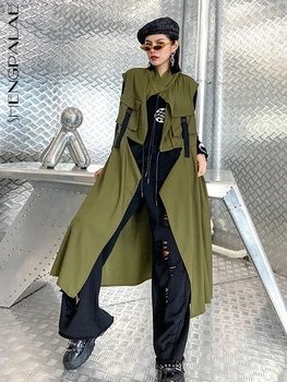 SHENGPAIAE Jaket Kasual Solid Baru 2023 Gaun Tanpa Lengan Kerah Longgar Mode Pribadi Baru Musim Panas Korea Wanita 5Q354