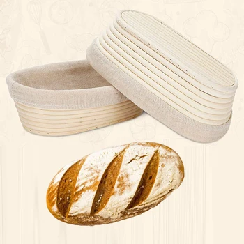 SHENHONG Oval Banneton untuk Rumah atau Pembuat Roti Profesional Keranjang Pemeriksaan Roti Dengan Pelapis Keranjang Fermentasi Adonan Rotan Alami