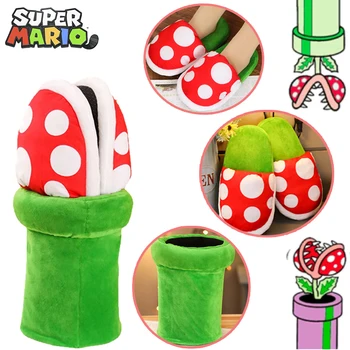 Sandal Katun Tanaman Super Mario Piranha Sepatu Mewah Kartun Lucu Tetap Hangat Sepatu Katun Pria Wanita Anime Setelan Sepatu Rumah Hadiah