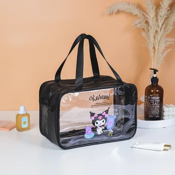 Sanrio Hello kitty Tas kosmetik transparan kuromi Travel PVC tas tangan tahan air ganda Tas penyimpanan rias tas Pantai kartun
