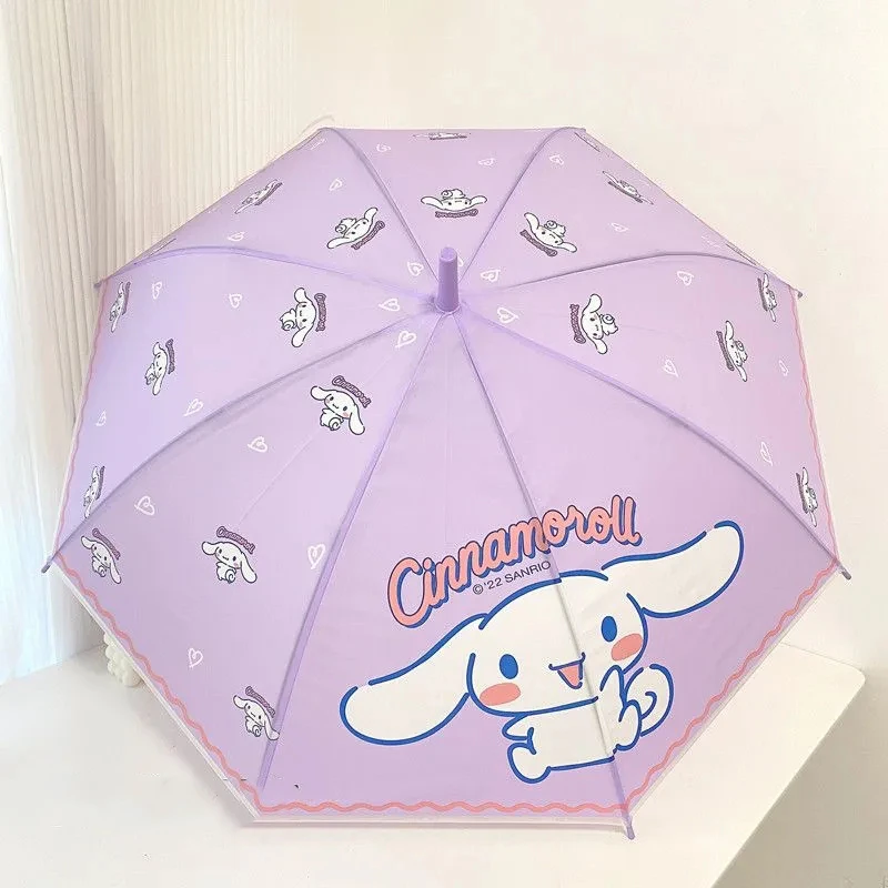 Sanrio Cinnamoroll Payung Kawaii Pegangan Panjang Anak-anak Payung Tabir Surya Hujan Buram Bening Payung Otomatis Tebal Lucu - 1