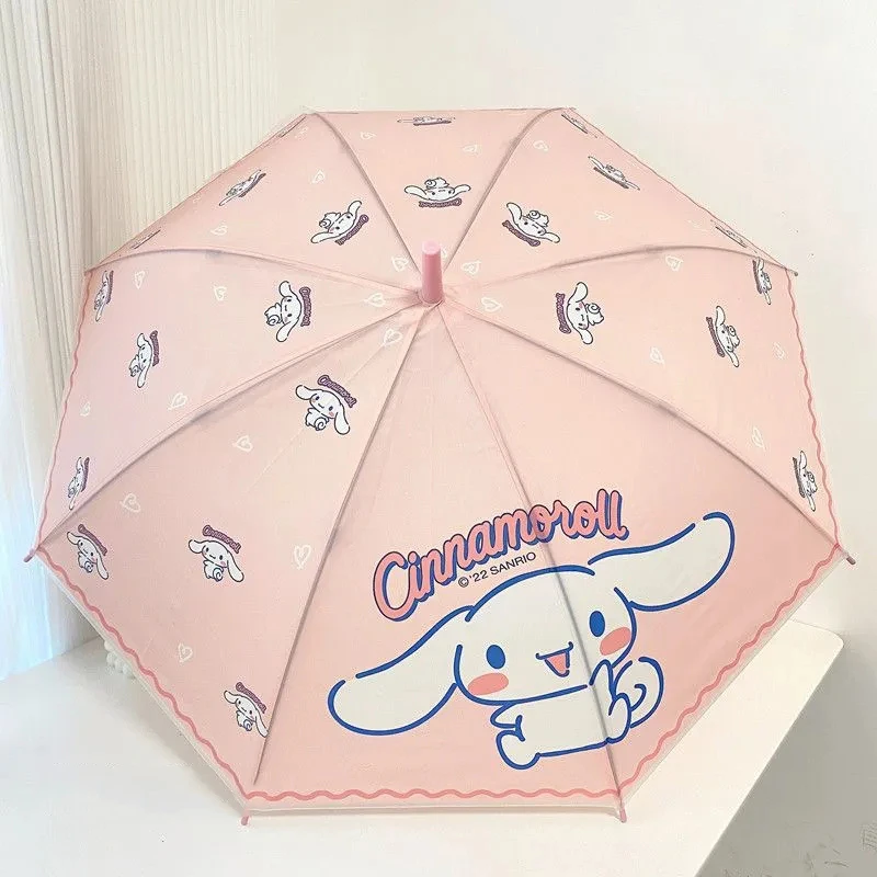 Sanrio Cinnamoroll Payung Kawaii Pegangan Panjang Anak-anak Payung Tabir Surya Hujan Buram Bening Payung Otomatis Tebal Lucu - 2
