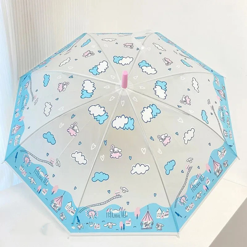 Sanrio Cinnamoroll Payung Kawaii Pegangan Panjang Anak-anak Payung Tabir Surya Hujan Buram Bening Payung Otomatis Tebal Lucu - 3