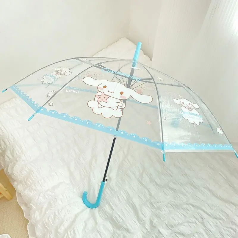 Sanrio Cinnamoroll Payung Kawaii Pegangan Panjang Anak-anak Payung Tabir Surya Hujan Buram Bening Payung Otomatis Tebal Lucu - 5