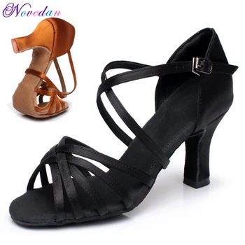 Sepatu Dansa Latin Salsa Satin untuk Wanita Anak Perempuan Sepatu Dansa Ballroom Tango Sepatu Dansa Lembut Hak Tinggi Sandal Dansa Ballroom 5/7cm