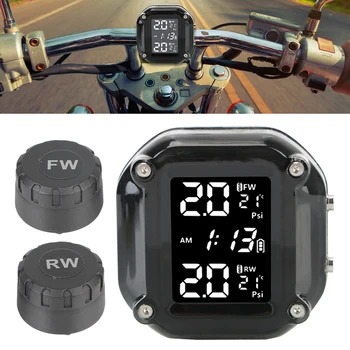 Sepeda Motor TPMS Sistem Alarm Pemantauan Tekanan Ban Motor Layar LCD Dengan 2 Sensor Eksternal Suhu Ban