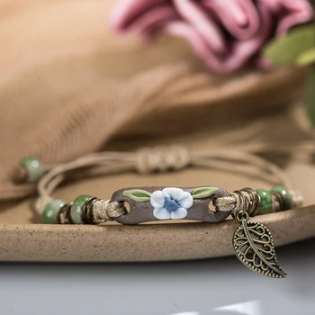 Seri Hutan Tanaman Diremas Tangan Keramik Dapat Disesuaikan Gelang DIY untuk Wanita Hadiah Perhiasan Grosir #CZ501