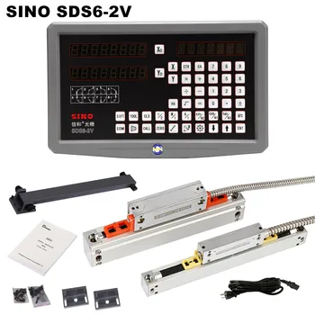 Set Lengkap Sino DRO Kit Pembacaan Digital SDS6-2V 2 Sumbu Dengan Penggaris Kisi 5u KA-300 dan Encoder Skala Kaca Linier Ramping KA-500