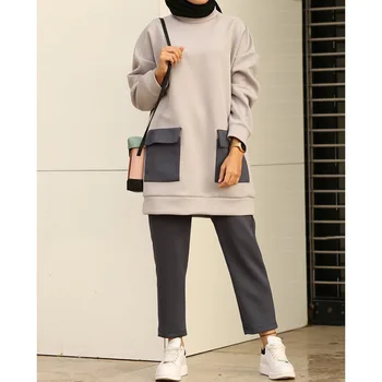 Set Muslim Wanita Musim Semi Musim Gugur Atasan dan Celana Panjang Pakaian Turki Set 2 Buah Set Olahraga Gadis Muda Kasual Idul Adha Dewasa Set Olahraga