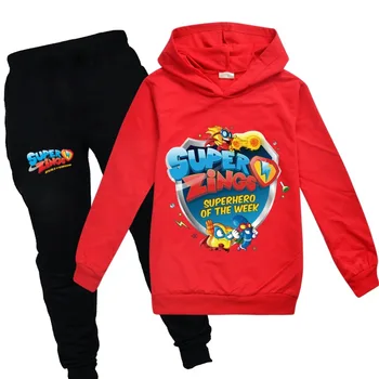 Set Pakaian Anak-anak Baru Hoodie Anak Laki-laki Super Zings Kartun + Celana Bertudung Pakaian Anak-anak untuk Anak Perempuan Pakaian Bayi SuperZings