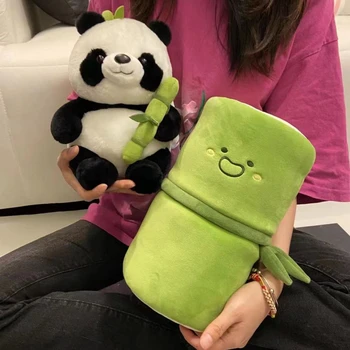 Set Tabung Bambu Panda 25CM Mainan Mewah Hewan Cina Plus Dapat Dimuat dan Dibongkar Boneka Tabung Bambu Hadiah Ulang Tahun Anak-anak