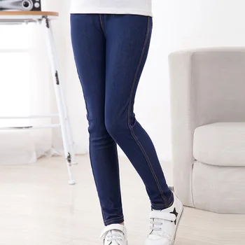 SheeCute Baru Musim Semi Musim Panas Fashion Anak Perempuan Pensil Rajutan Kain denim Imitasi Jeans Anak-anak Permen Warna Celana Panjang Penuh Pinggang Tengah