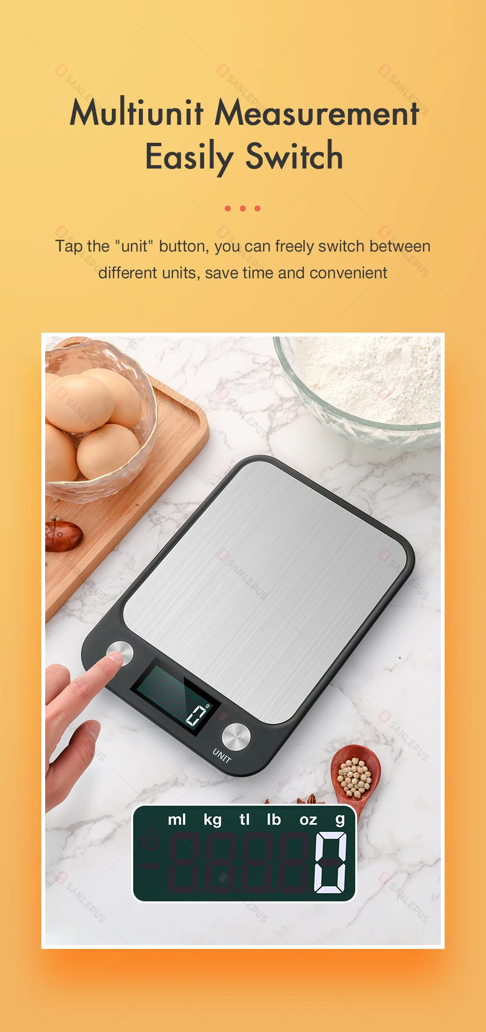 Skala Dapur Skala Makanan Digital 10Kg / 22lbs Akurat Dalam 0,05 Ons / 1 Gram, Desain Baja Tahan Karat untuk Memasak dan Memanggang - 1