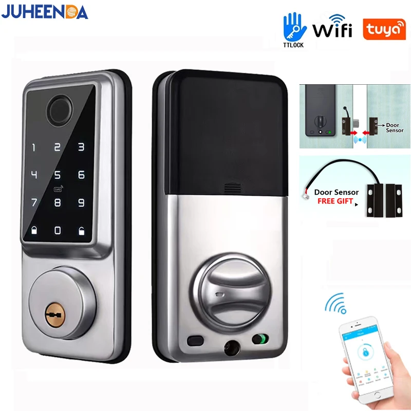 Smart Gerendel Kunci untuk Rumah Alexa Wifi Bluetooth TTLock Aplikasi Sidik Jari Biometrik Tanpa Kunci Digital Keypad Kunci Pintu Masuk - 0