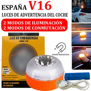 Spanyol V16 Senter Lampu Darurat Mobil LED Isi Ulang Lampu Strobo Induksi Magnetik Lampu Kecelakaan Jalan Suar Keselamatan