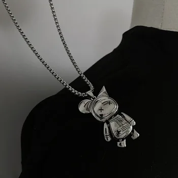 Stainless Steel Kalung untuk Pria Wanita Perhiasan Lucu Kartun Bom Beruang Kekerasan Boneka Liontin Hip Hop Sweater Rantai Aksesoris