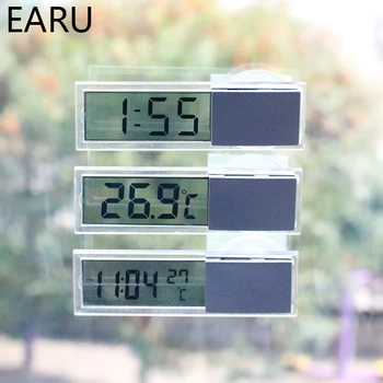 Stasiun Cuaca Mini Termometer Mobil Digital Pengatur Waktu Termostat Jam Instrumen Suhu Sensor Tipe Dinding Layar LCD Meter