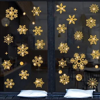 Stiker Dinding Elektrostatis Kepingan Salju Efek Gemerlap Dekorasi Kamar Anak-anak Natal Dekorasi Rumah Jendela Kaca Wallpaper Tahun Baru