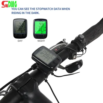 Sunding SD 563A Komputer Sepeda Odometer Sepeda Tahan Air Layar LCD Speedometer Bersepeda dengan Lampu Latar Hijau