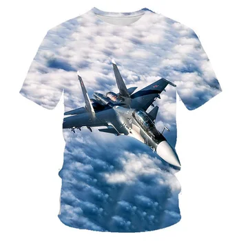 T-shirt Grafis Pesawat Tempur untuk Atasan Pria Pakaian Wanita Cetak 3D Kaus Anak-anak Kasual Musim Panas Pakaian Jalanan Anak Laki-laki Perempuan Lucu