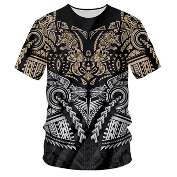 T-shirt Pria Musim Panas Baru Polynesian 3D Fun Print Lengan Pendek Kasual Pasangan Mode Serbaguna Kemeja Kualitas Leher O Hip Hop Punk