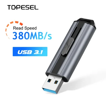 TOPESEL128GB USB 3.1 Flash Drive 380MB / s Thumb Drive USB Standar yang Dapat Ditarik Berkecepatan Tinggi dengan Drive Lompat Plug-Play Gantungan Kunci