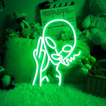 Tanda Neon LED Lampu Neon Kepribadian Desain Alien Merokok Tanda Menyenangkan Bar Pesta Klub Rumah Ruang Permainan Hiasan Dinding Lampu Neon