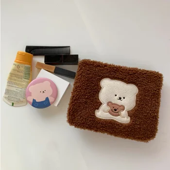 Tas Kosmetik Wanita Korea In Beruang Coklat Kotak Rias Mewah Tas Penyimpanan Kosmetik Perawatan Kulit Cuci Siswa Perempuan Musim Dingin yang Hangat