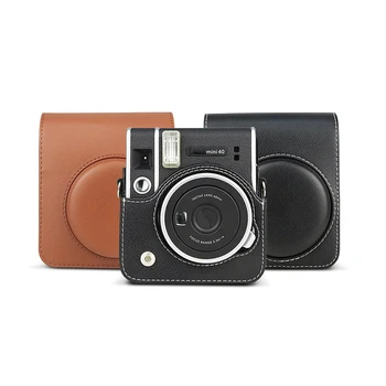 Tas Pelindung Kulit PU Retro Mini 40 Penutup Casing untuk Kamera Foto Film Instan Fujifilm Instax dengan Tali Bahu yang Dapat Dilepas