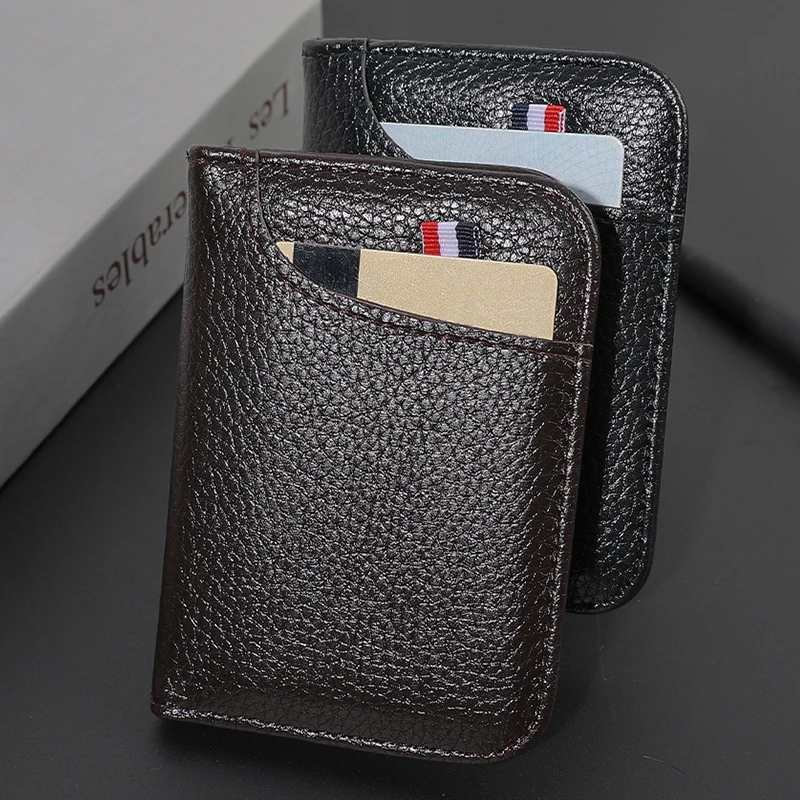 Tas Kartu Pria Vintage Tipis Dompet Kulit PU Bermutu Tinggi Pemegang Kartu ID Kredit Ramping Tas Uang Casing Bisnis untuk Pria - 1