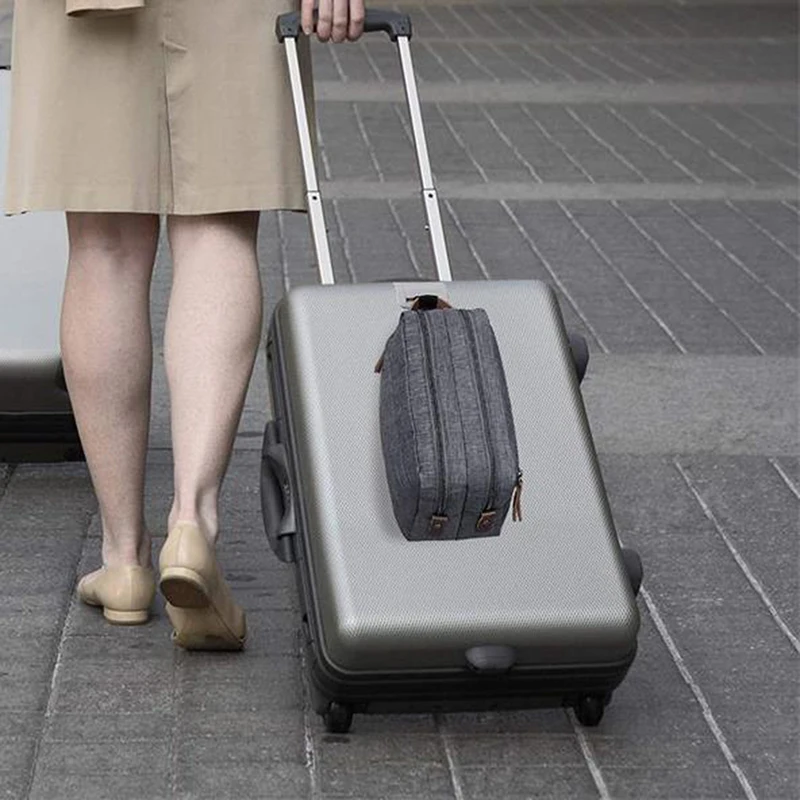 Tas Kosmetik Kanvas Kasual Baru 2023 dengan Pegangan Kulit Travel Tas Organizer Tahan Air Penyimpanan Perlengkapan Mandi Pria Cuci Cukur Wanita Travel - 4