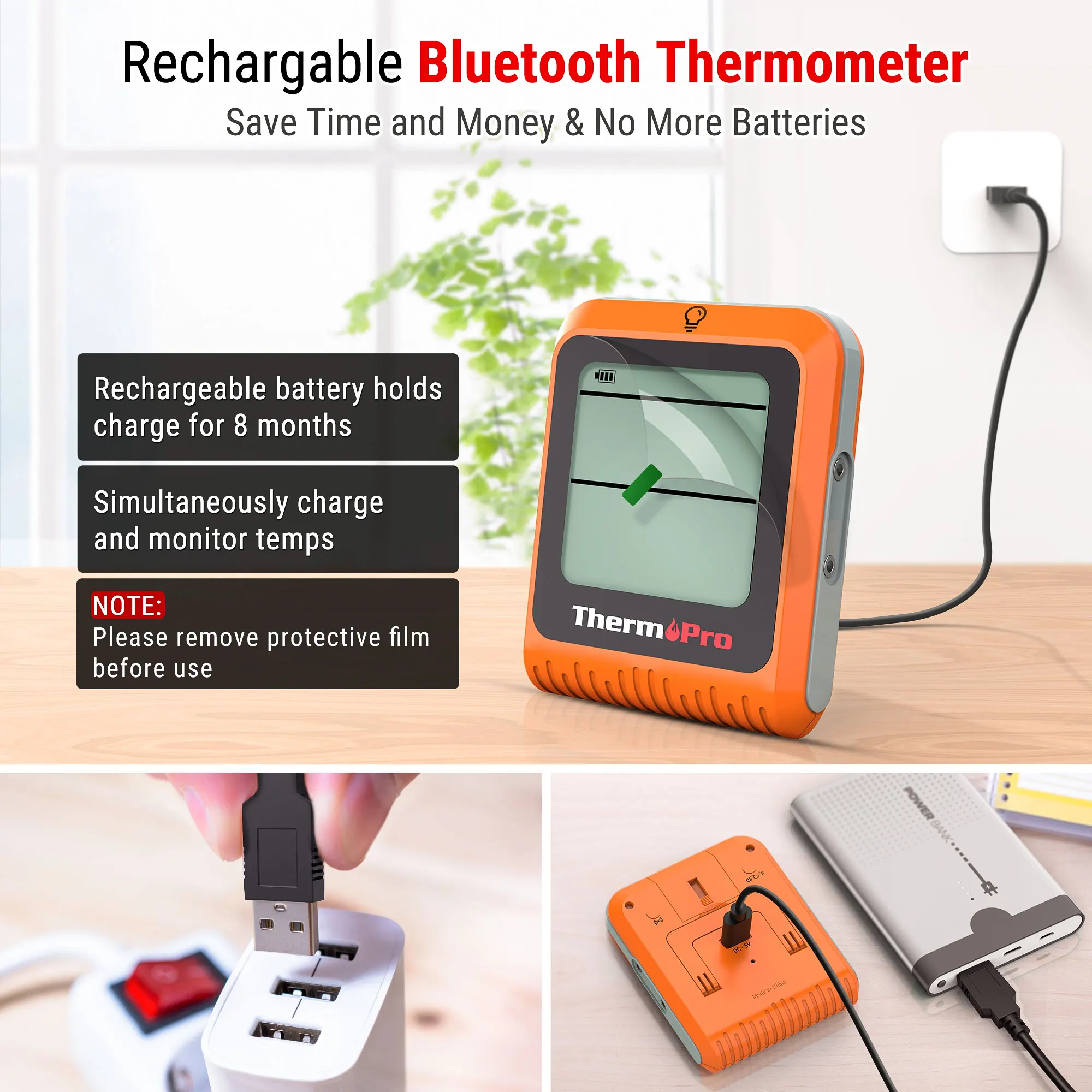 ThermoPro TP920 APLIKASI Telepon yang Terhubung dengan Bluetooth Nirkabel 150M Probe Ganda Lampu Latar Digital Memasak Dapur Oven Termometer Daging - 5