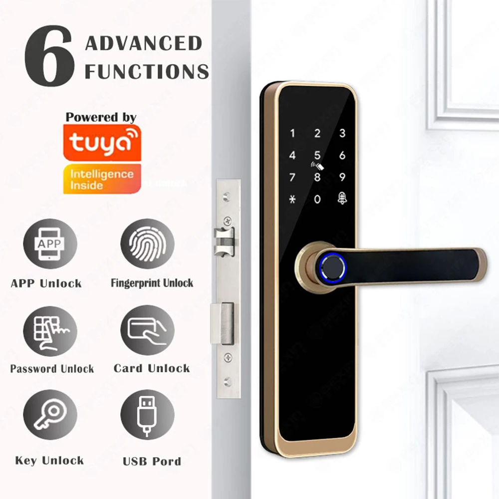 TIAGO Tuya Wifi Kunci Pintu Pintar Elektronik dengan Sidik Jari Biometrik / Kartu Pintar / Kata Sandi / Buka Kunci / Pengisian Daya Darurat USB - 1
