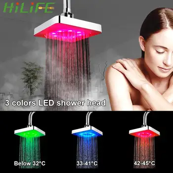 Tidak Ada Baterai LED Shower Head 3 Warna Sensor Suhu Curah Hujan Semprotan Atas Aliran Air Pembangkit Listrik 7 Warna Berubah Secara Bertahap