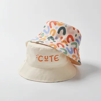 Topi Anak-anak Topi Pancing Kartun Katun Dua Sisi Topi Ember Anak Lucu Nelayan Tabir Surya Luar Ruangan