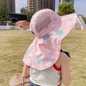 Topi Matahari Anak-anak, Topi Pelindung Jaring Matahari UPF 50 + Pinggiran Lebar Untuk Anak Laki-laki Dan Perempuan, Topi Pantai Desain yang Dapat Digulung Dengan Dagu yang Dapat Disesuaikan