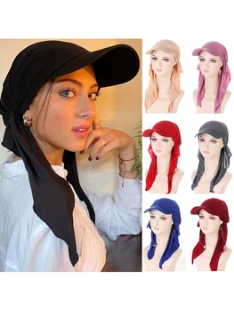 Topi Sorban Jilbab Muslim untuk Wanita Topi Baseball Anak Perempuan Topi Matahari Topi Syal Jilbab Warna Solid Fashion Wanita Lembut Garis Bawah