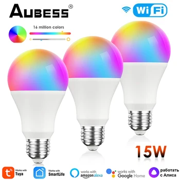 Tuya Smart WiFi Magic Bulbs E27 RGBCW15W Lampu LED Bohlam Lampu Lampu Kontrol Kehidupan Cerdas Mendukung Alexa Google Home Yandex Alice