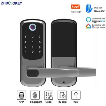 Tuya WIFI Sidik Jari Biometrik APLIKASI TTLock Kata Sandi Bluetooth Kode Kartu IC Kunci Pengaman Kunci Gerendel Kunci Pintu Pintar Elektronik