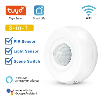 Tuya WiFi Light + PIR Sensor Gerak Rumah Pintar Detektor Pasif Inframerah Aplikasi Kehidupan Cerdas Mendukung Alexa Google Home